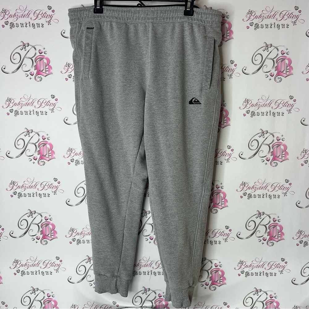 Quiksilver sweatpants comfy grey black logo  Jogger Pants bottoms pockets